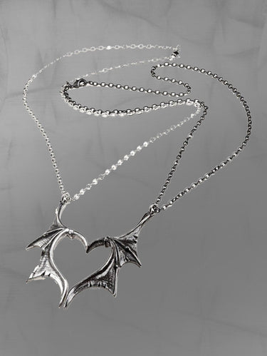 Gothic Valentines Batwing Heart Lover's Pendant Couple Necklace