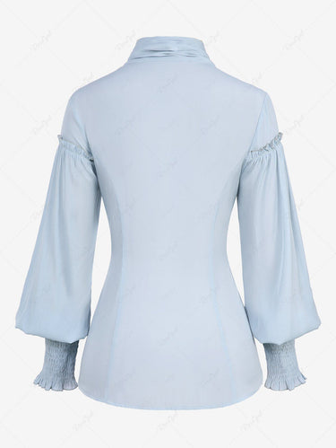 Gothic Plus Size Balloon Sleeves Buttons Ruched Solid Shirt