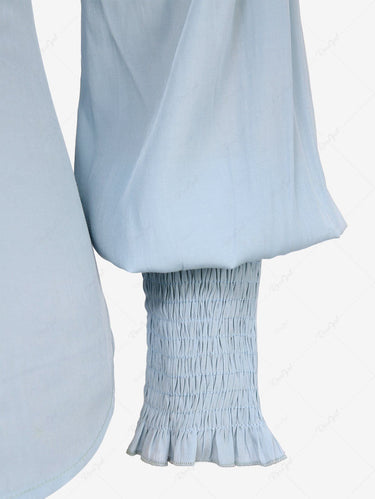 Gothic Plus Size Balloon Sleeves Buttons Ruched Solid Shirt