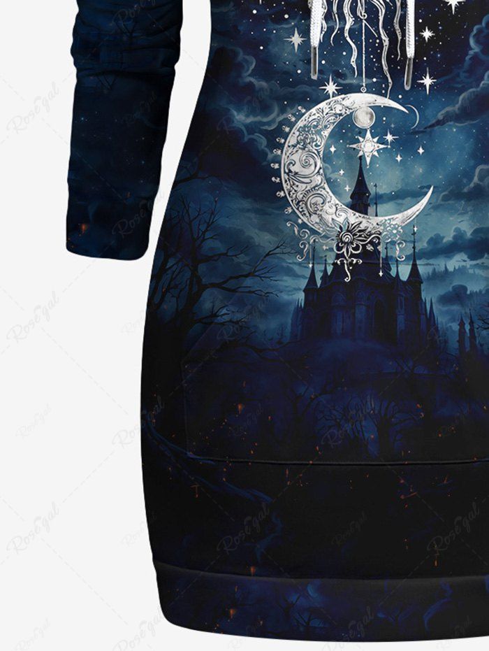 Gothic 3D Sun Moon Galaxy Castle Print Pocket Drawstring Hoodie