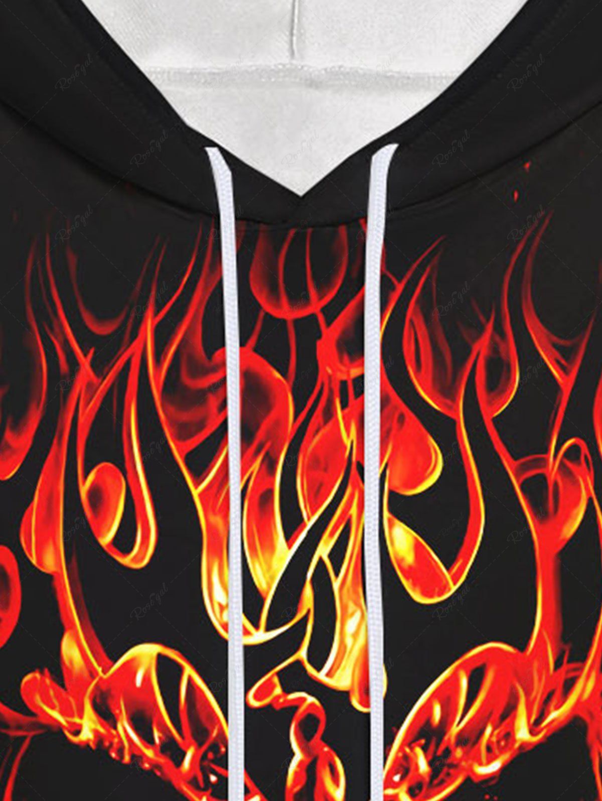 Gothic 3D Fire Flame Skull Print Halloween Pocket Drawstring Hoodie For Men