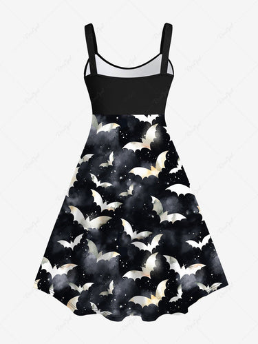 Gothic Plus Size 3D Bat Galaxy Star Print Halloween Tank Dress
