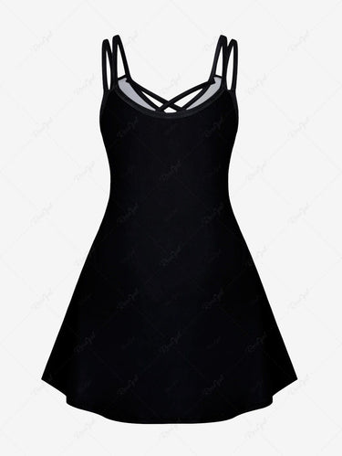 Gothic Plus Size 3D Skulls Print Halloween Crisscross Cami Dress