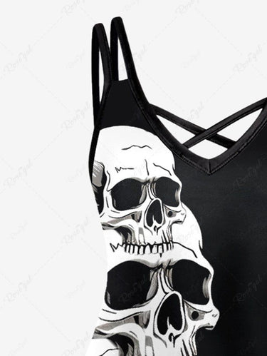 Gothic Plus Size 3D Skulls Print Halloween Crisscross Cami Dress