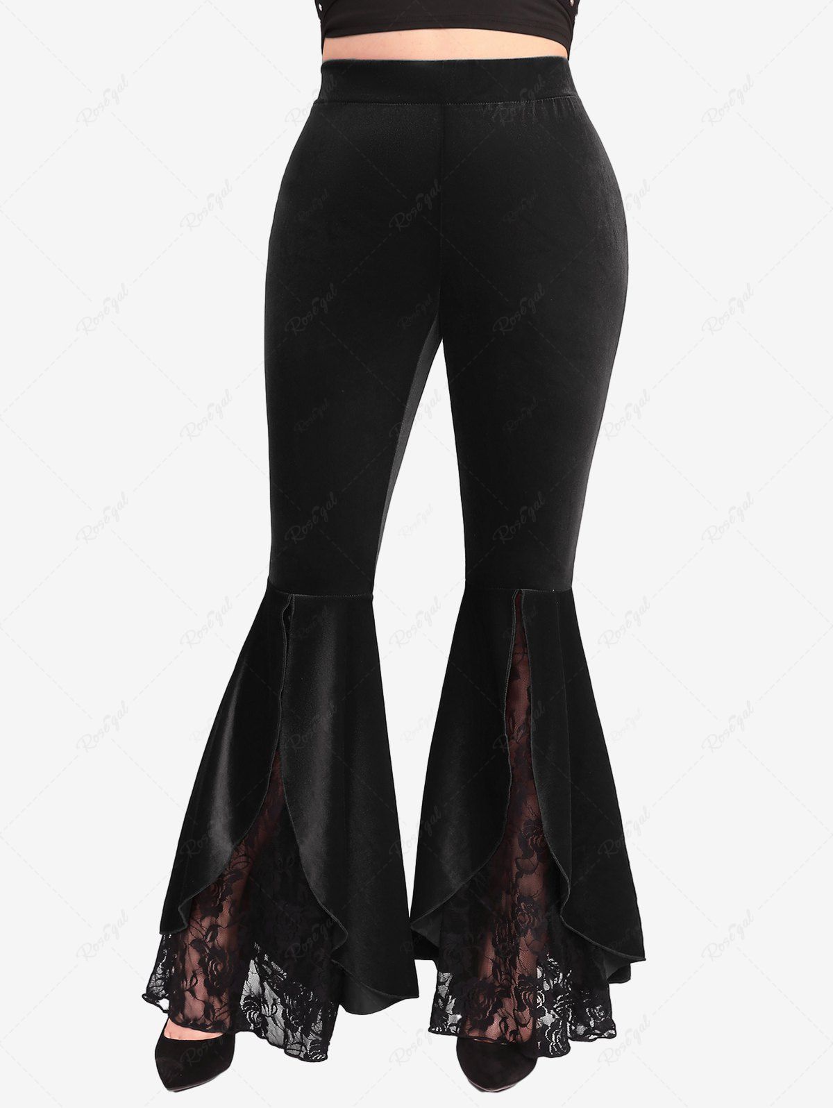 Gothic Flower Lace Split Layered Flare Pants
