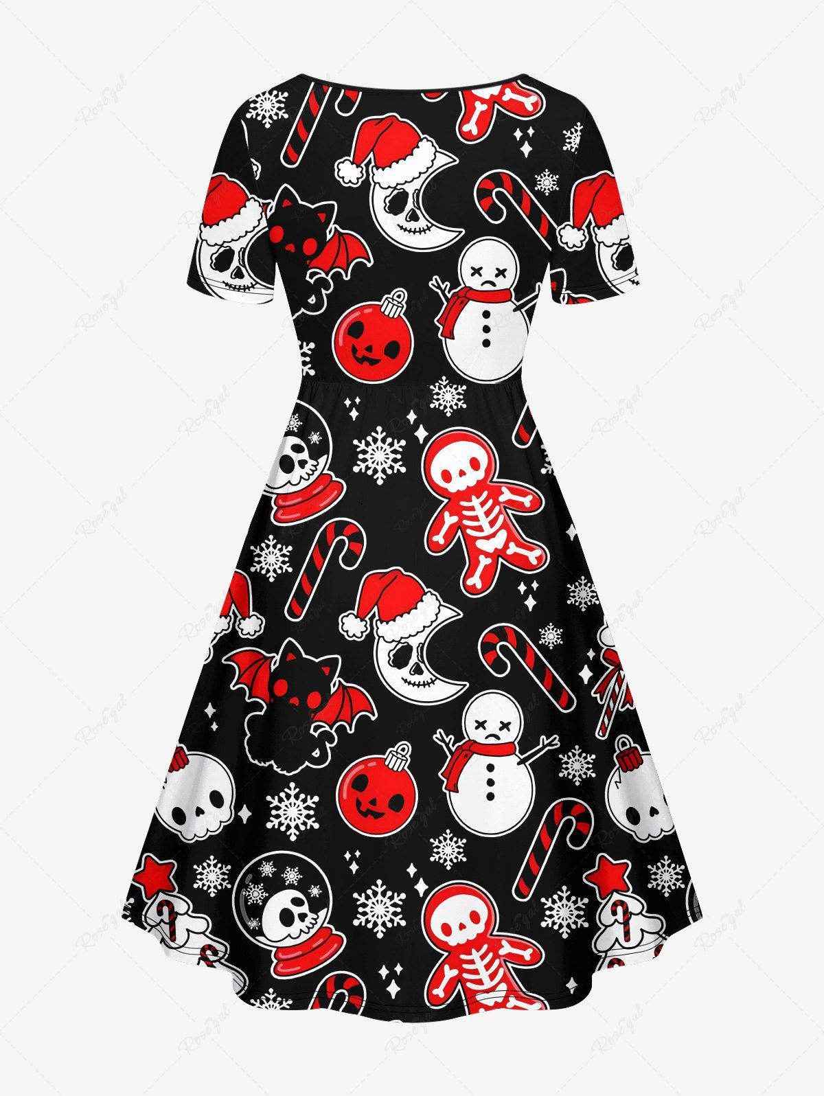 💗DVORAH LOVES💗 Gothic Snowman Cat Bat Skulls Skeleton Snowflake Moon Candy Print Christmas Cinched Dress