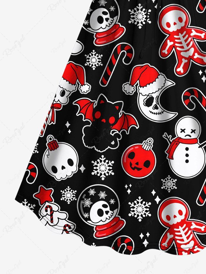 💗DVORAH LOVES💗 Gothic Snowman Cat Bat Skulls Skeleton Snowflake Moon Candy Print Christmas Cinched Dress