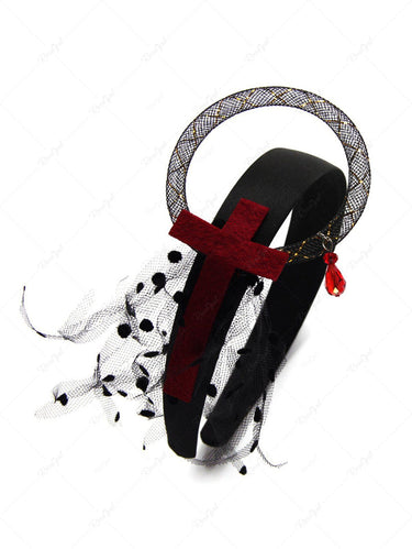 Gothic Glitter Polka Dot Mesh Cross Decor Hairband