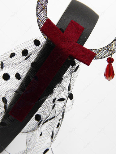 Gothic Glitter Polka Dot Mesh Cross Decor Hairband
