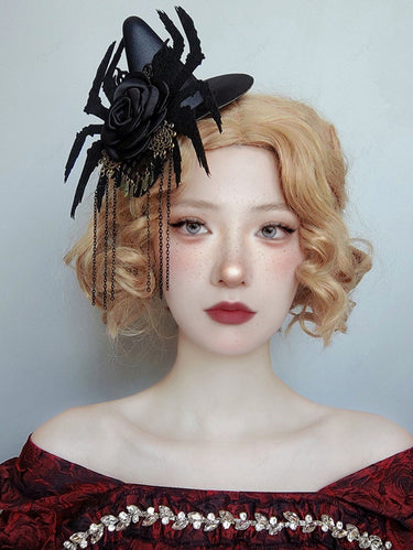 Gothic Spider Rose Flowers Chain Tassel Hat Hair Clip
