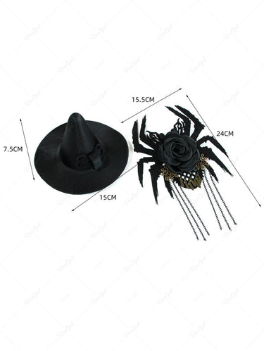 Gothic Spider Rose Flowers Chain Tassel Hat Hair Clip