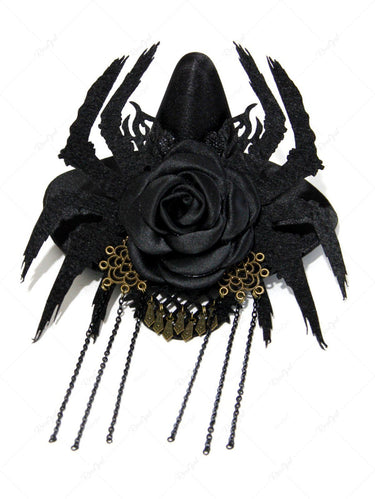Gothic Spider Rose Flowers Chain Tassel Hat Hair Clip