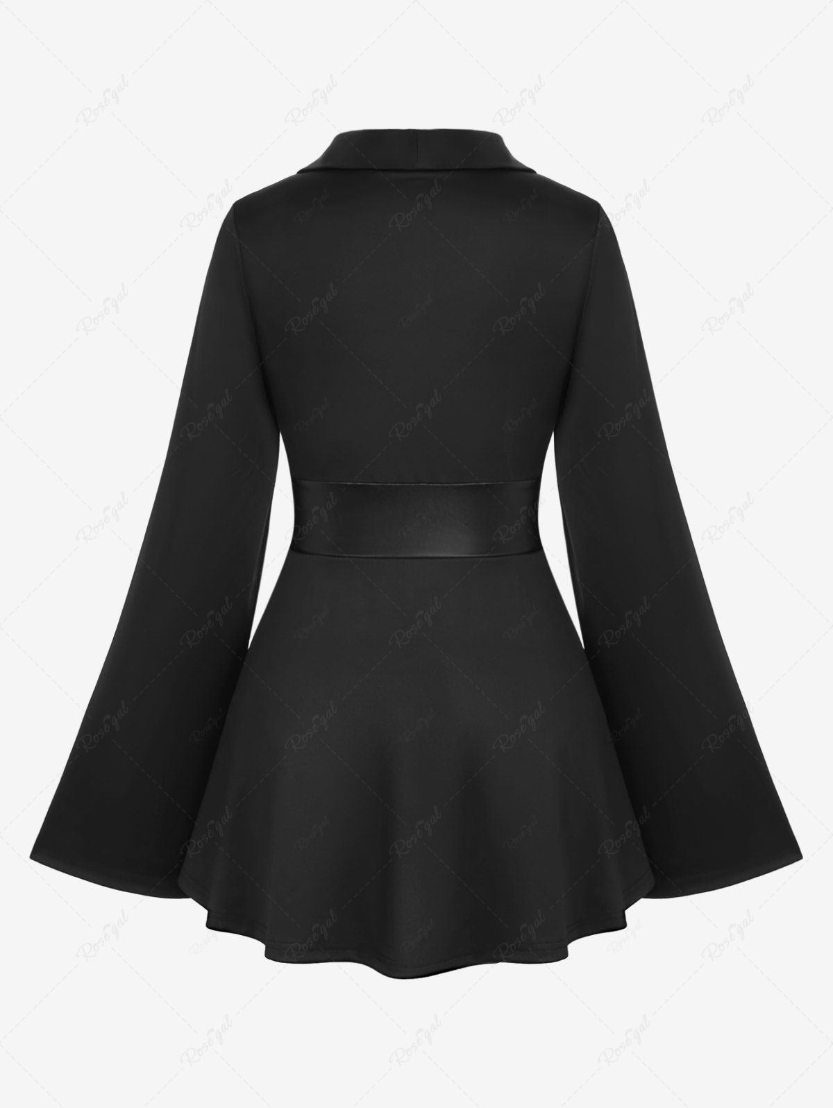 Gothic Lapel Collar Split Flutter Sleeves Ruched PU Panel Zipper Belted Suit Coat