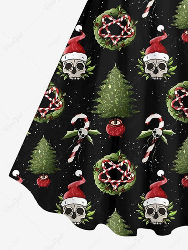 💗Danae_lovecraft Loves💗 Gothic Plus Size Skeleton Christmas Tree Hat Wreath Skulls Candy Print Tank Dress