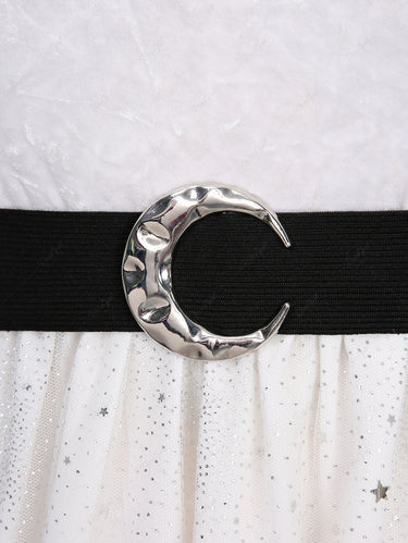 Gothic Plus Size Christmas Glitter Moon Star Sequins Mesh Layered Ombre Buckle Belted Patchwork Velvet A Line Midi Dress(3 Days Delivery)