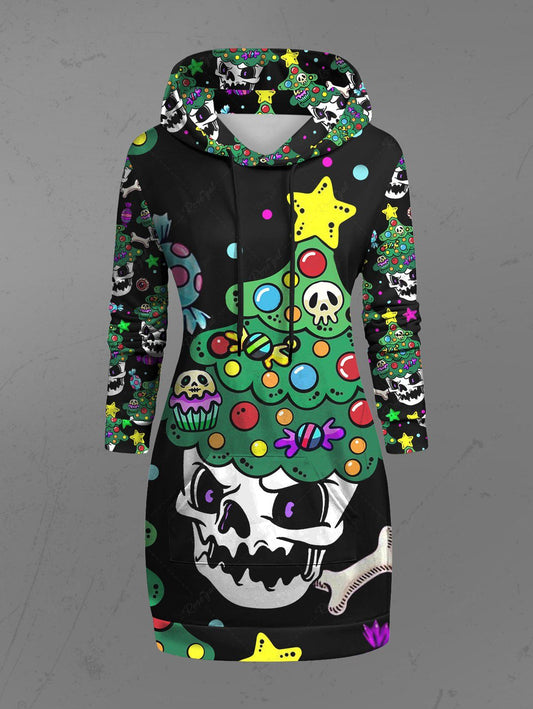 Rgothic Gothic Sparkling Glitter Snowflake Stars Galaxy Print Christmas Ombre Pocket Drawstring Hoodie Multi / 4XL
