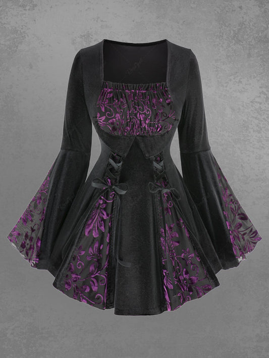 Skksst Womens Plus Size Tunic Blouse Gothic Lace Floral Print