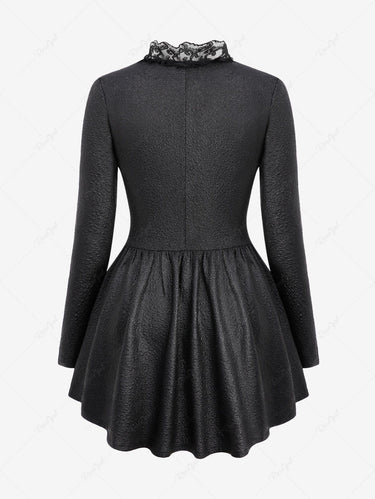 💗Lauren Loves💗 Gothic Plus Size Crack Textured Floral Lace Trim Hook and Eye Ruffles Asymmetric High Low Long Sleeves Coat