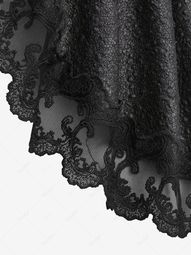 💗Lauren Loves💗 Gothic Plus Size Crack Textured Floral Lace Trim Hook and Eye Ruffles Asymmetric High Low Long Sleeves Coat