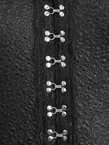 💗Lauren Loves💗 Gothic Plus Size Crack Textured Floral Lace Trim Hook and Eye Ruffles Asymmetric High Low Long Sleeves Coat