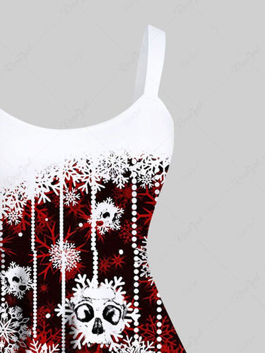 Gothic Plus Size Skulls Snowflake Christmas Ball Print Ombre A Line Tank Party Dress