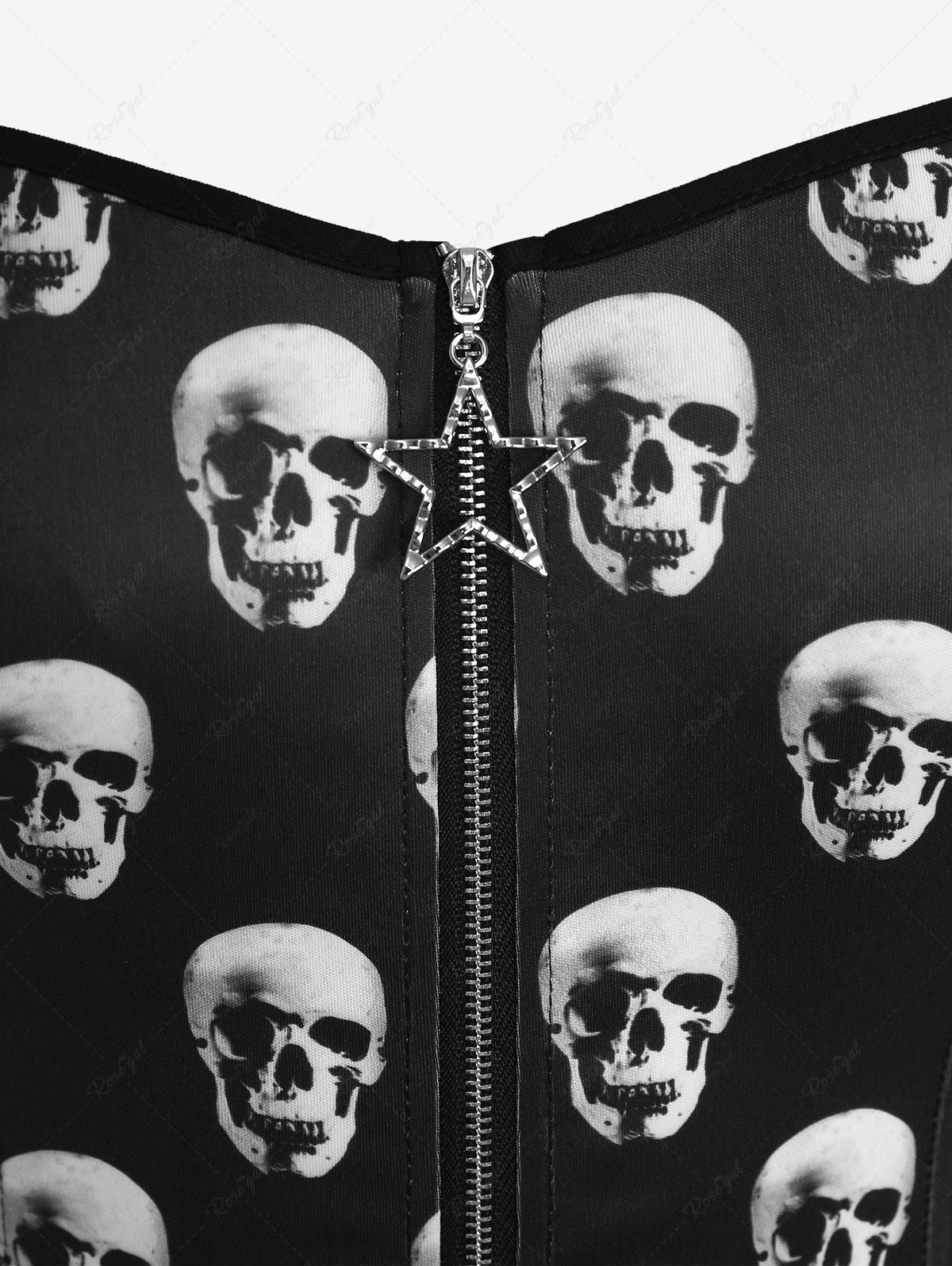 Plus Size Skulls Print Zipper Lace Up Corset
