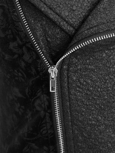 Gothic Plus Size Glitter Floral Embossed Velvet Cracked Textured Zipper Rivet Turn-down Collar Patchwork A Line Dress