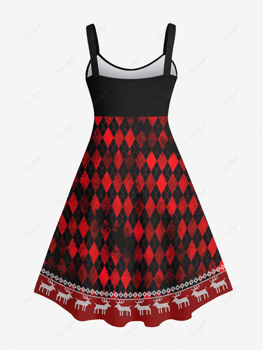 Gothic Christmas Tree Snowman Elk Skulls Skeleton Striped Plaid Guitar Print Ombre A Line Tank Dress