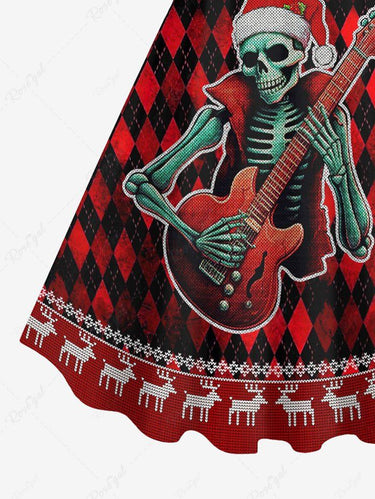 Gothic Christmas Tree Snowman Elk Skulls Skeleton Striped Plaid Guitar Print Ombre A Line Tank Dress