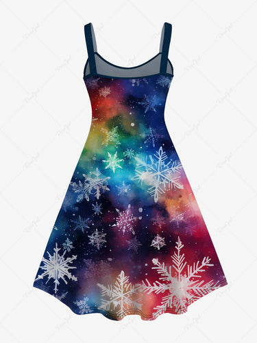 Gothic Colorful Ombre Galaxy Snowflake Print Christmas A Line Tank Dress