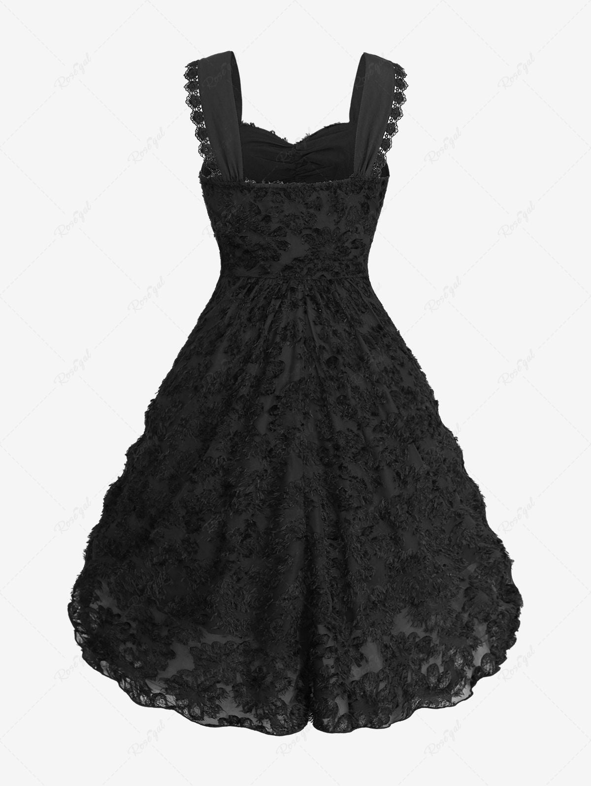 Gothic Faux Pearl Chain Lace Up Feather Chrysanthemum Jacquard Layered Ruched A Line Corset Tank Dress