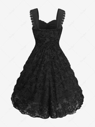 Gothic Plus Size Faux Pearl Chain Lace Up Feather Chrysanthemum Jacquard Layered Ruched A Line Corset Tank Dress