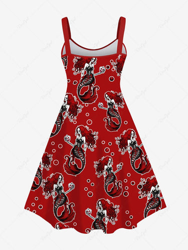 Gothic Plus Size Skeleton Mermaid Apple Bubble Print Christmas A Line Tank Dress