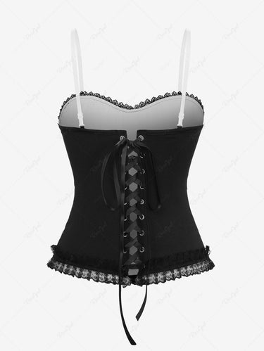 Gothic Plus Size Rose Flower Mesh Lace-up Braided Lace Trim Bowknot Corset With Adjustable Shoulder Strap