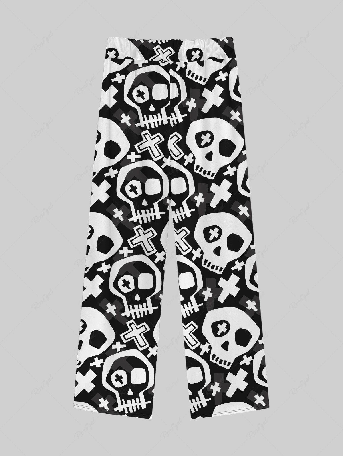 Gothic Skulls Cross Print Drawstring Wide Leg Sweatpants For Men