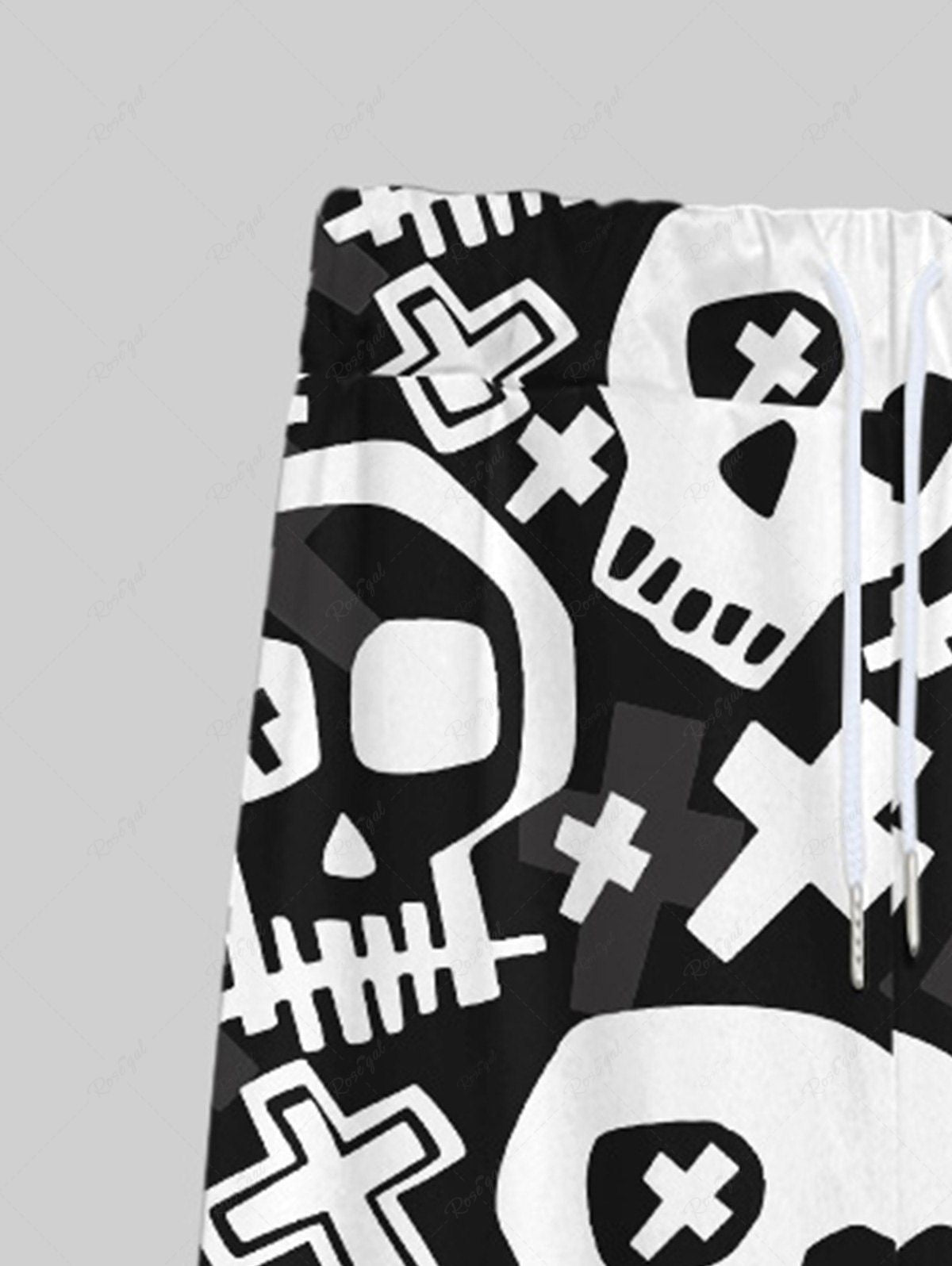 Gothic Skulls Cross Print Drawstring Wide Leg Sweatpants For Men