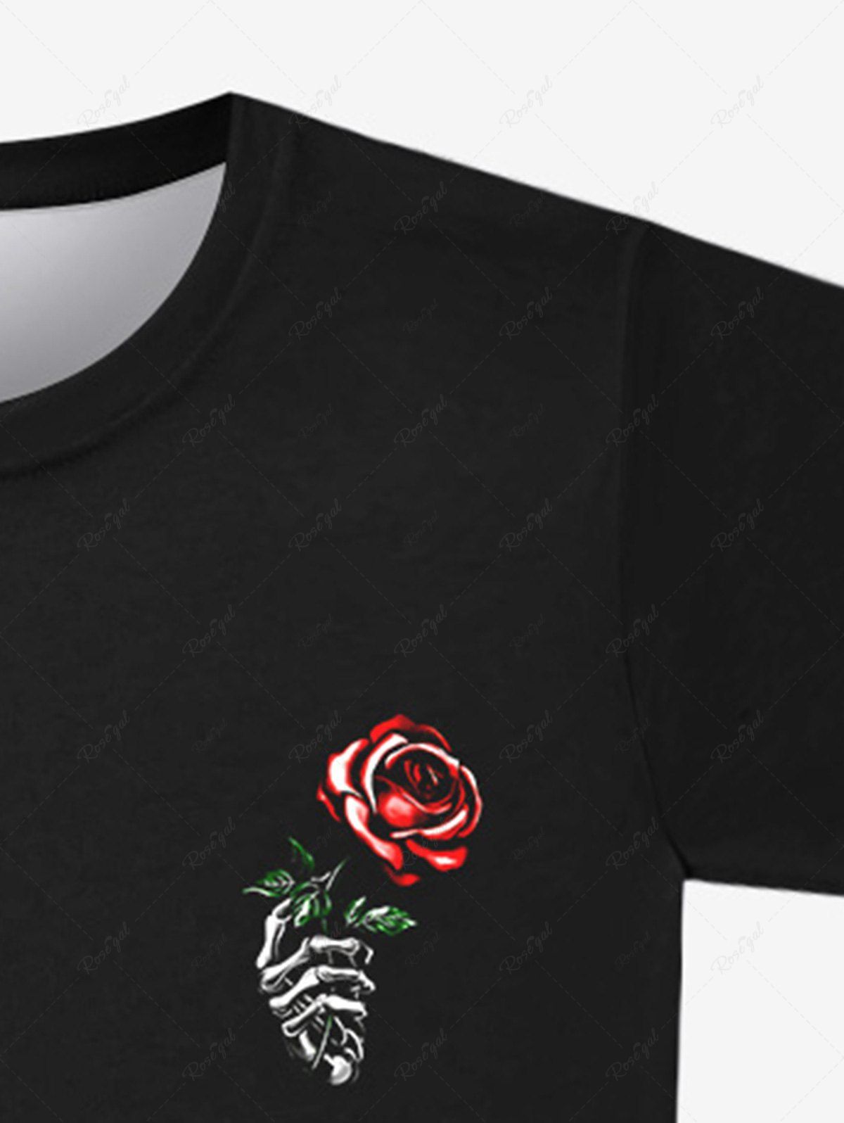 Gothic Valentine's Day Rose Flower Skeleton Claw Print T-shirt For Men