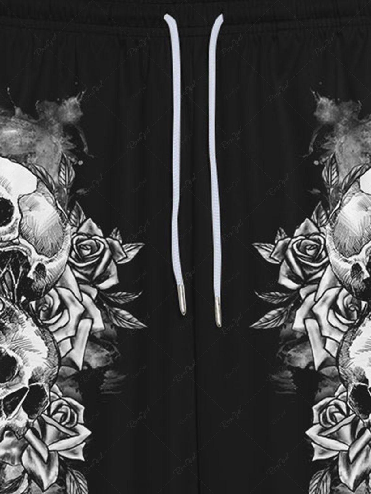 Gothic 3D Skulls Rose Flower Letters Side Print Pockets Drawstring Sweatpants For Men