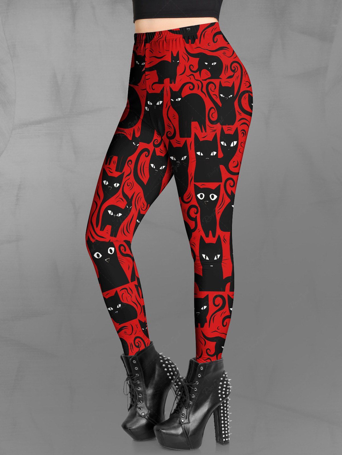 Simplified Cat Colorblock Gothic Plus Size Valentine's Day Cat Colorblock Printed Skinny Pull On ...