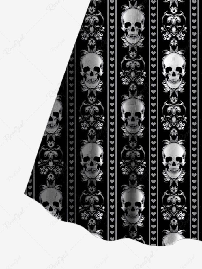 💗Lauren Loves💗 Gothic Turn-down Collar Skulls Heart Floral Striped Print Buttons A Line Shirt Dress