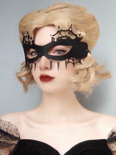 Spider Web Faux Diamond Tassel Gothic Mask