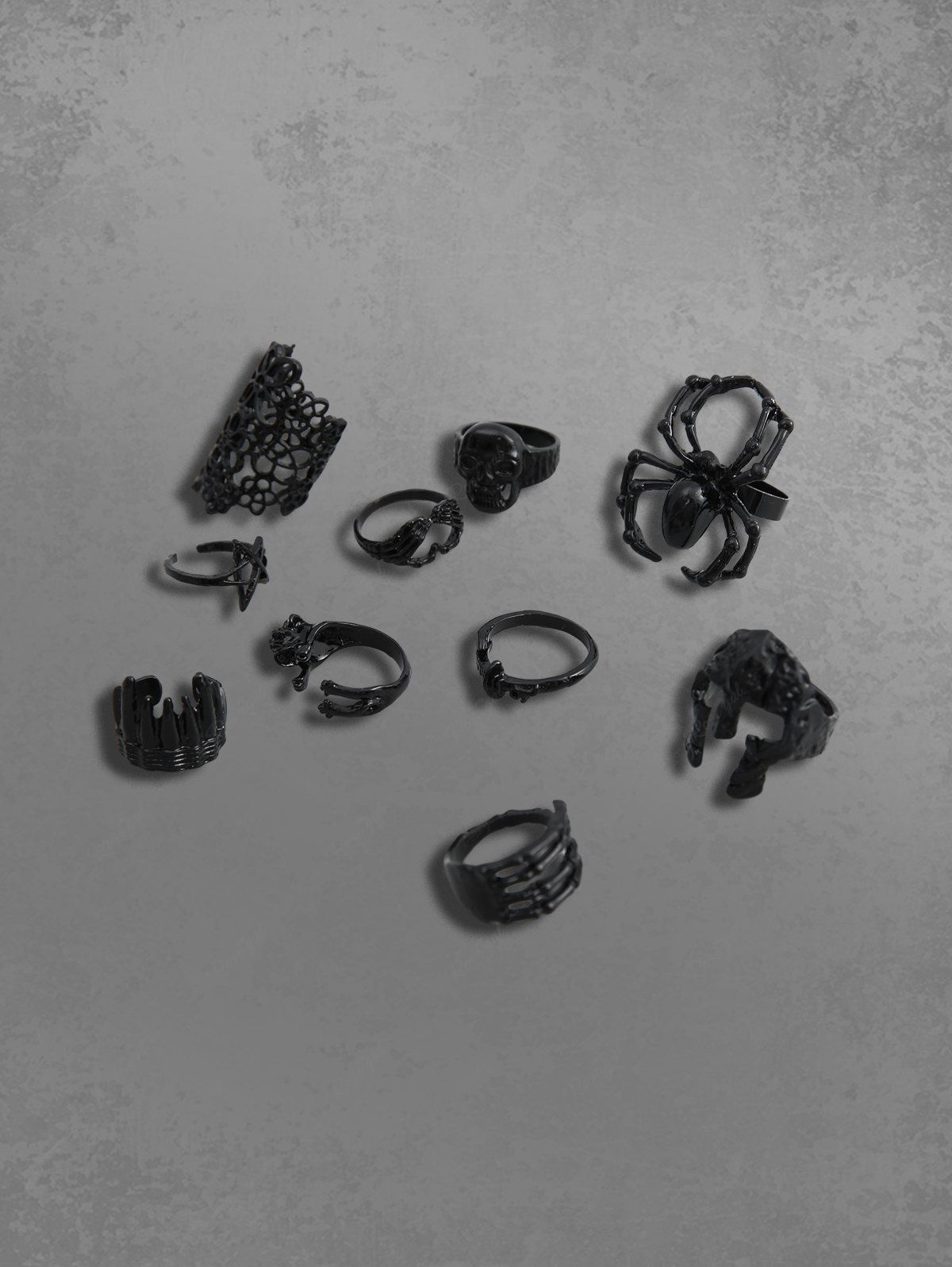 10 Pcs Flower Heart Skull Spider Rings Set