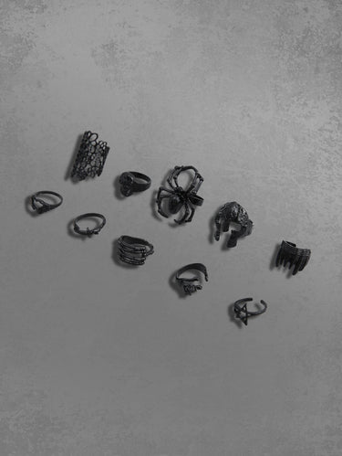 10 Pcs Flower Heart Skull Spider Rings Set