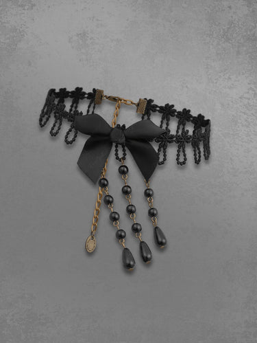 Floral Lace Bowknot Tassel Necklace