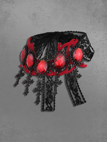 Gothic Cross Tassel Lace Faux Crystal Necklace
