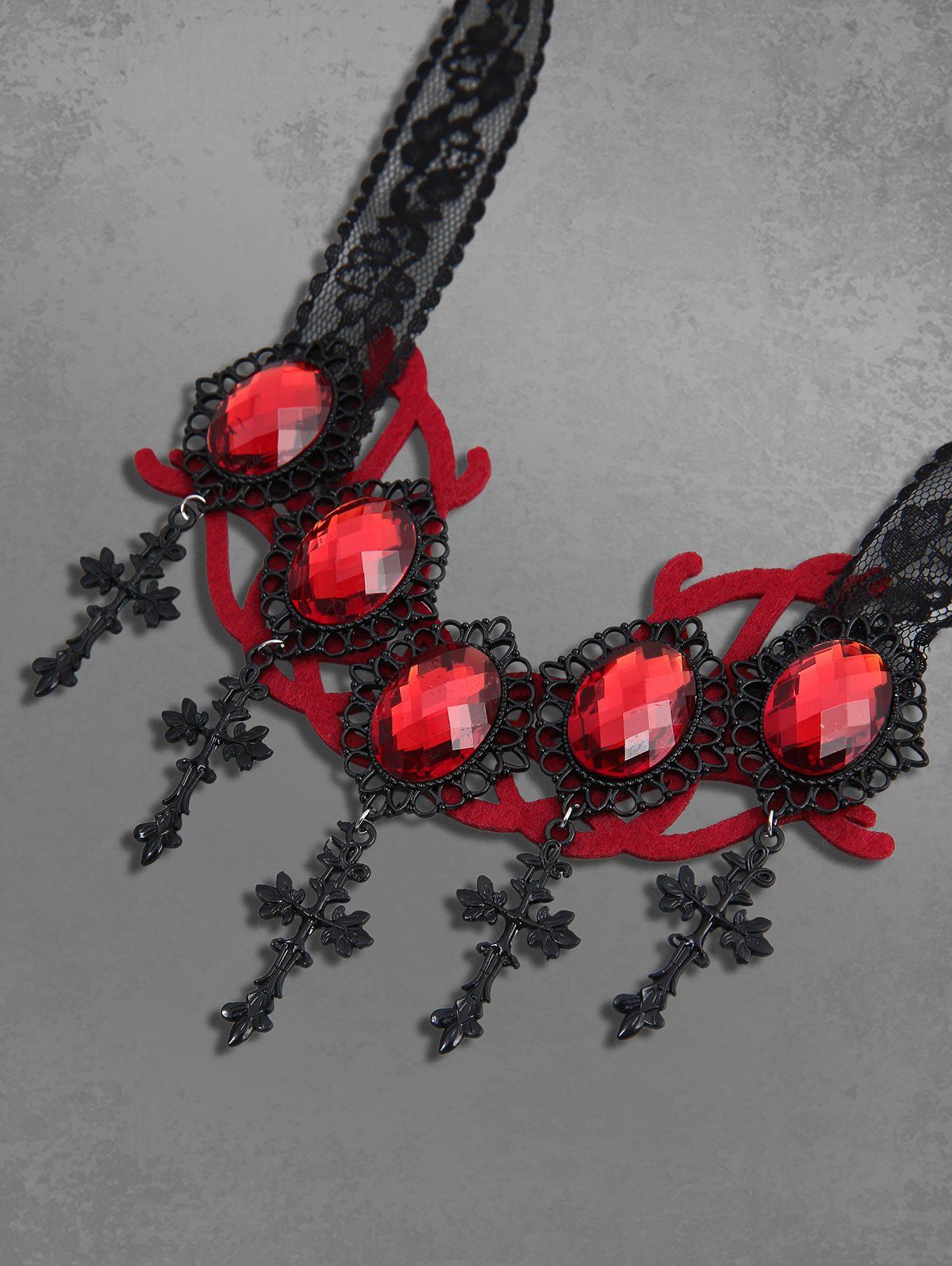 Gothic Cross Tassel Lace Faux Crystal Necklace