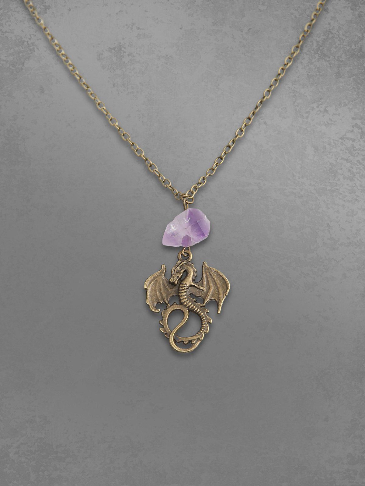 Faux Crystal Bronze Dragon Pendant Necklace