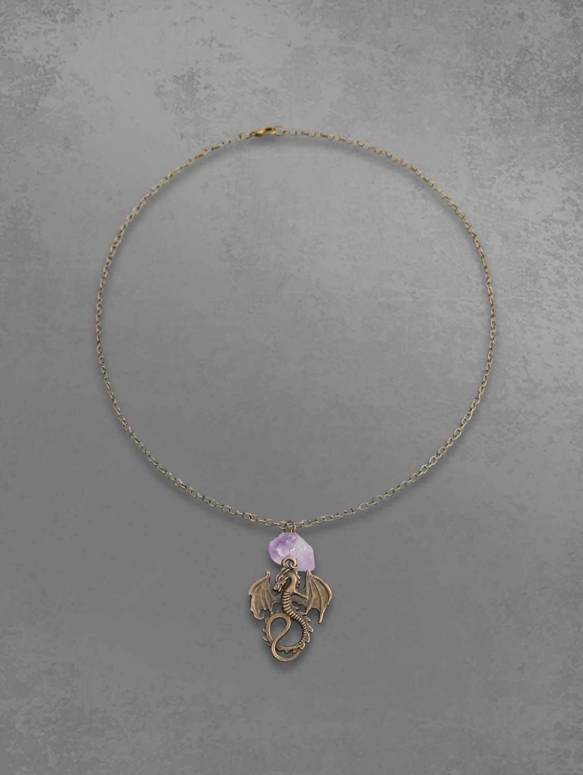 Faux Crystal Bronze Dragon Pendant Necklace