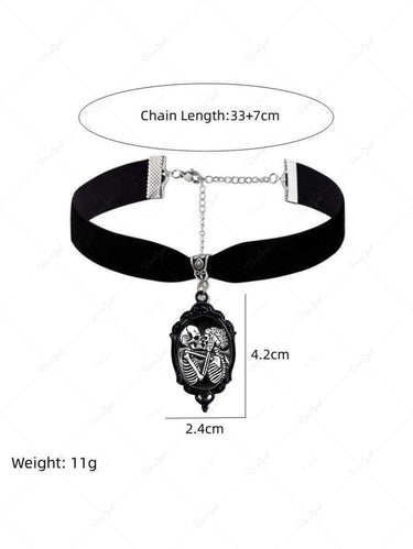 Gothic Valentine's Day Skeleton Skull Lover's Pendant Necklace