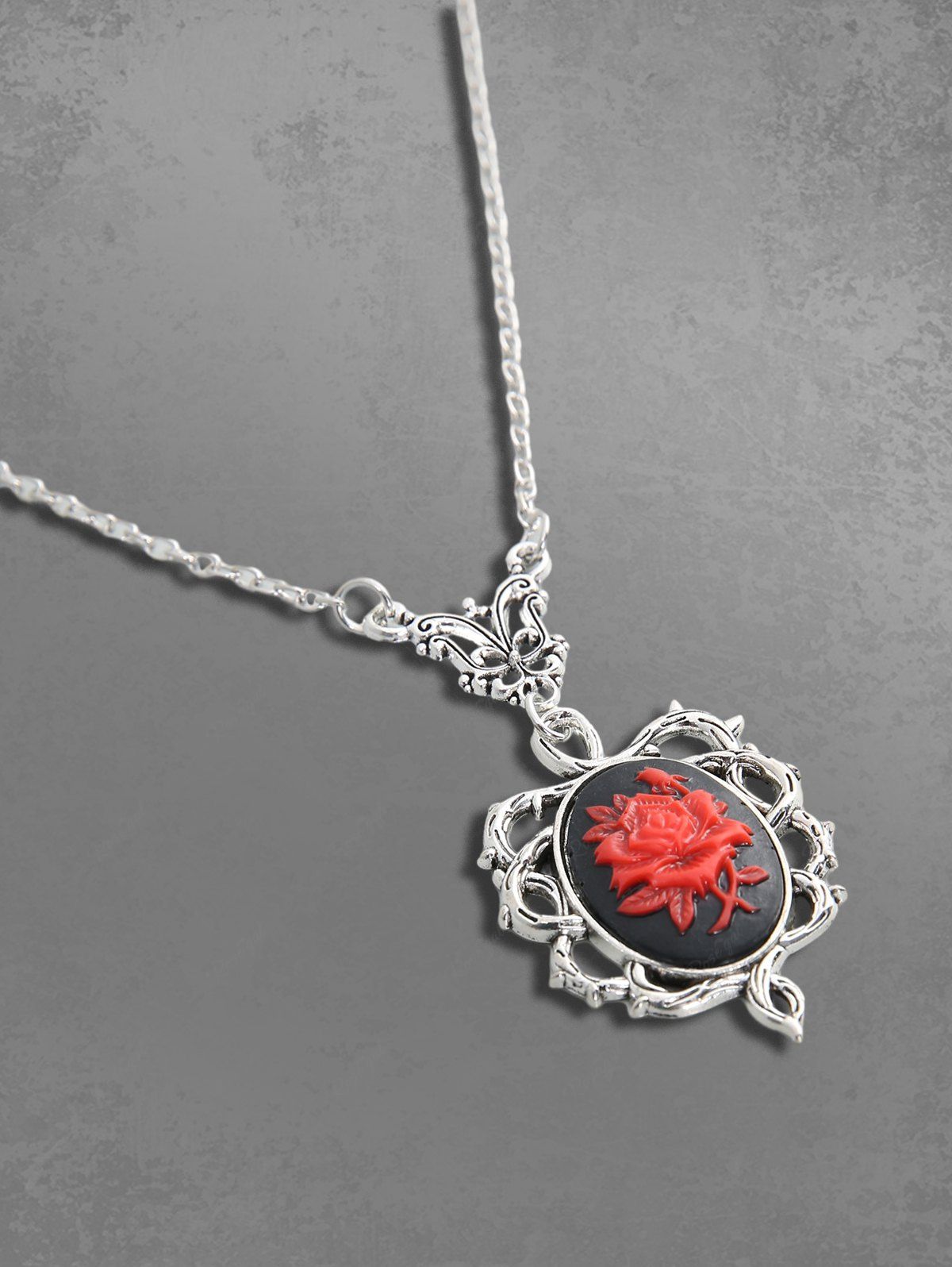 Gothic Thorn Rose Flower Pendant Necklace